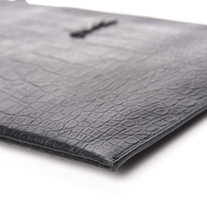 Saint Laurent Calfskin Crocodile Embossed Monogram Document Holder Black 7 of 11
