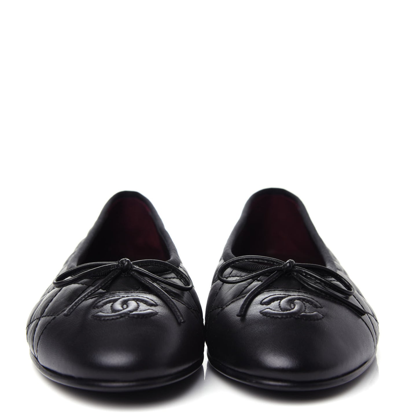 Aged Calfskin Quilted Cap Toe Ballerina Flats 39.5 Black
