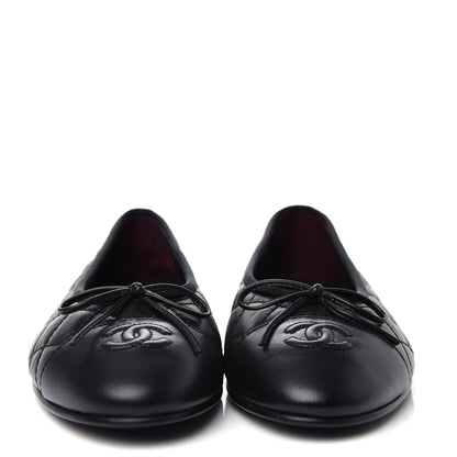 Chanel Aged Calfskin Quilted Cap Toe Ballerina Flats 39.5 Black 2 of 11