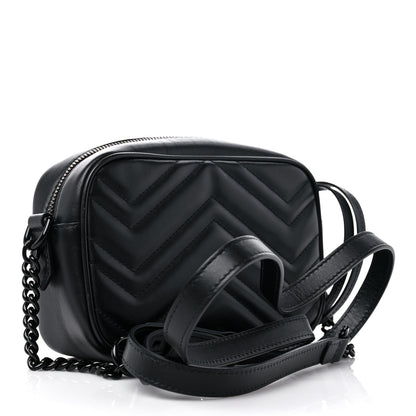 Gucci Calfskin Matelasse Monochrome Mini GG Marmont Chain Shoulder Bag Black 3 of 8