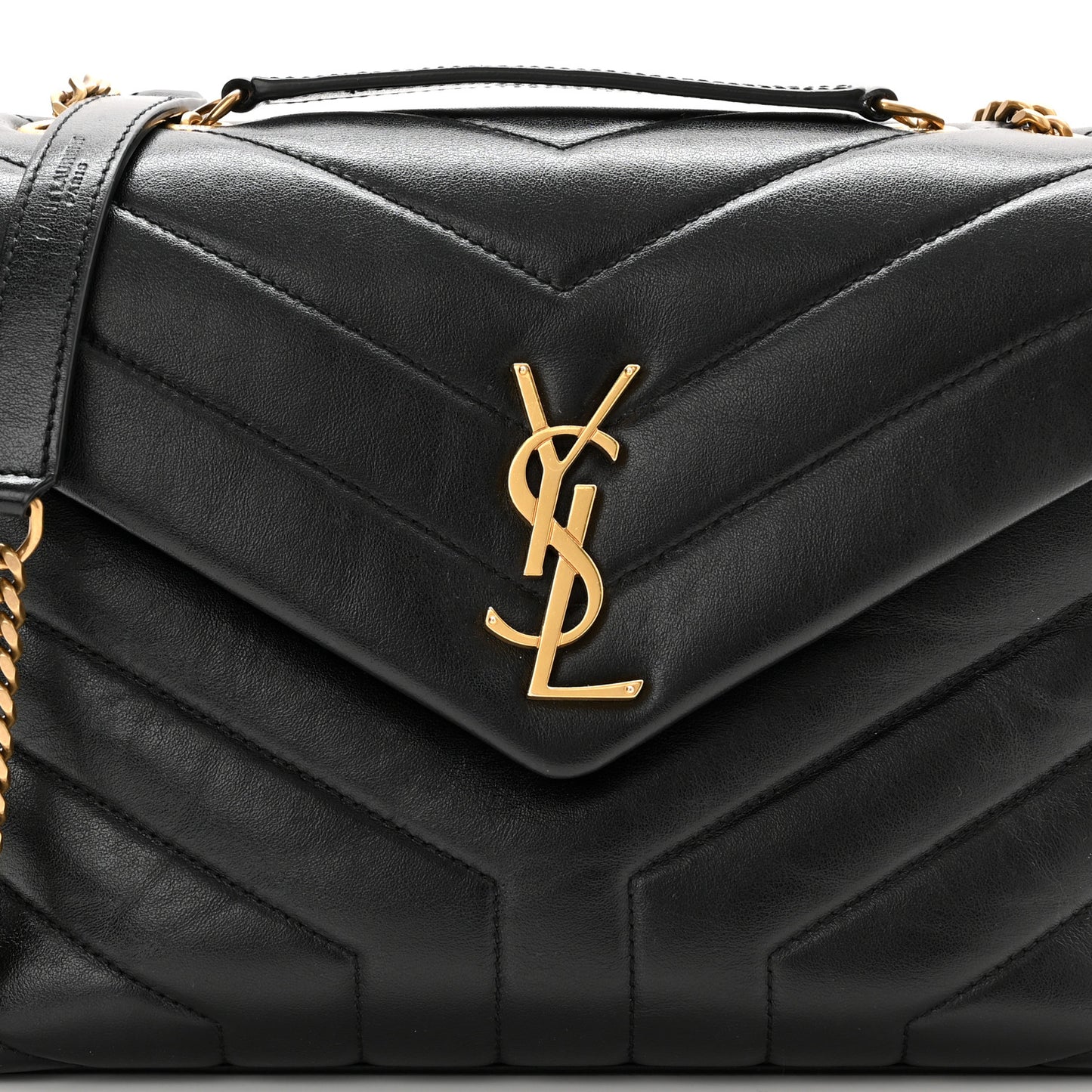 Calfskin Y Quilted Monogram Small Loulou Chain Satchel Black