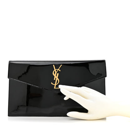 Saint Laurent Patent Calfskin Monogram Uptown Clutch Black 2 of 8