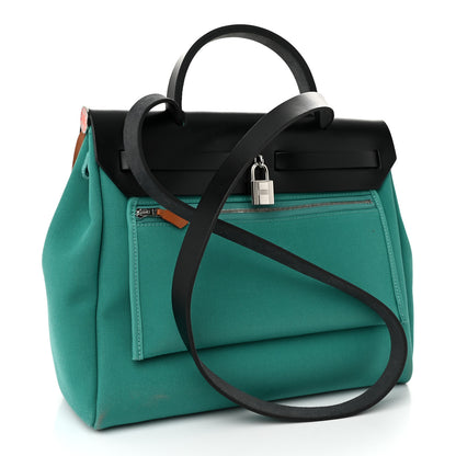 Hermes Military Toile Vache Hunter Laque Horseshoe Herbag Zip Retourne PM 31 Malachite 4 of 12