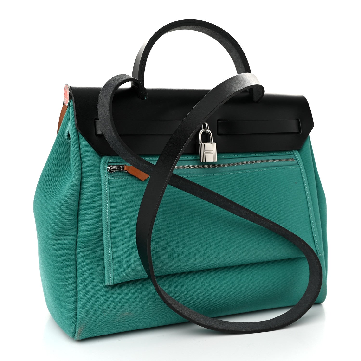 Hermes Military Toile Vache Hunter Laque Horseshoe Herbag Zip Retourne PM 31 Malachite 4 of 12