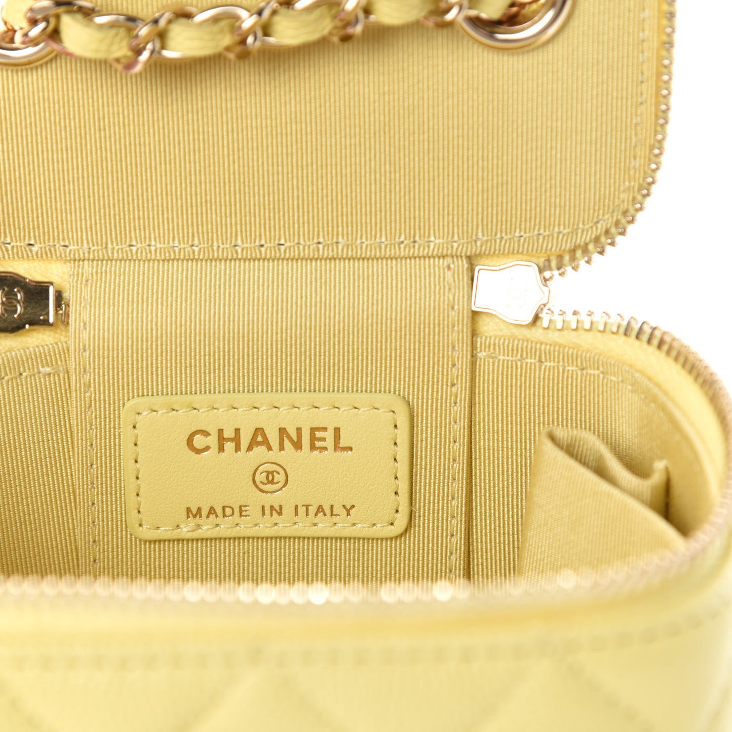 Caviar Quilted Mini Vanity Case With Chain Yellow