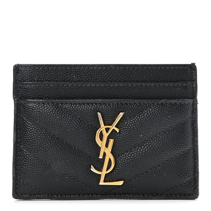 Saint Laurent Grain De Poudre Matelasse Chevron Monogram Credit Card Case Black 1 of 7
