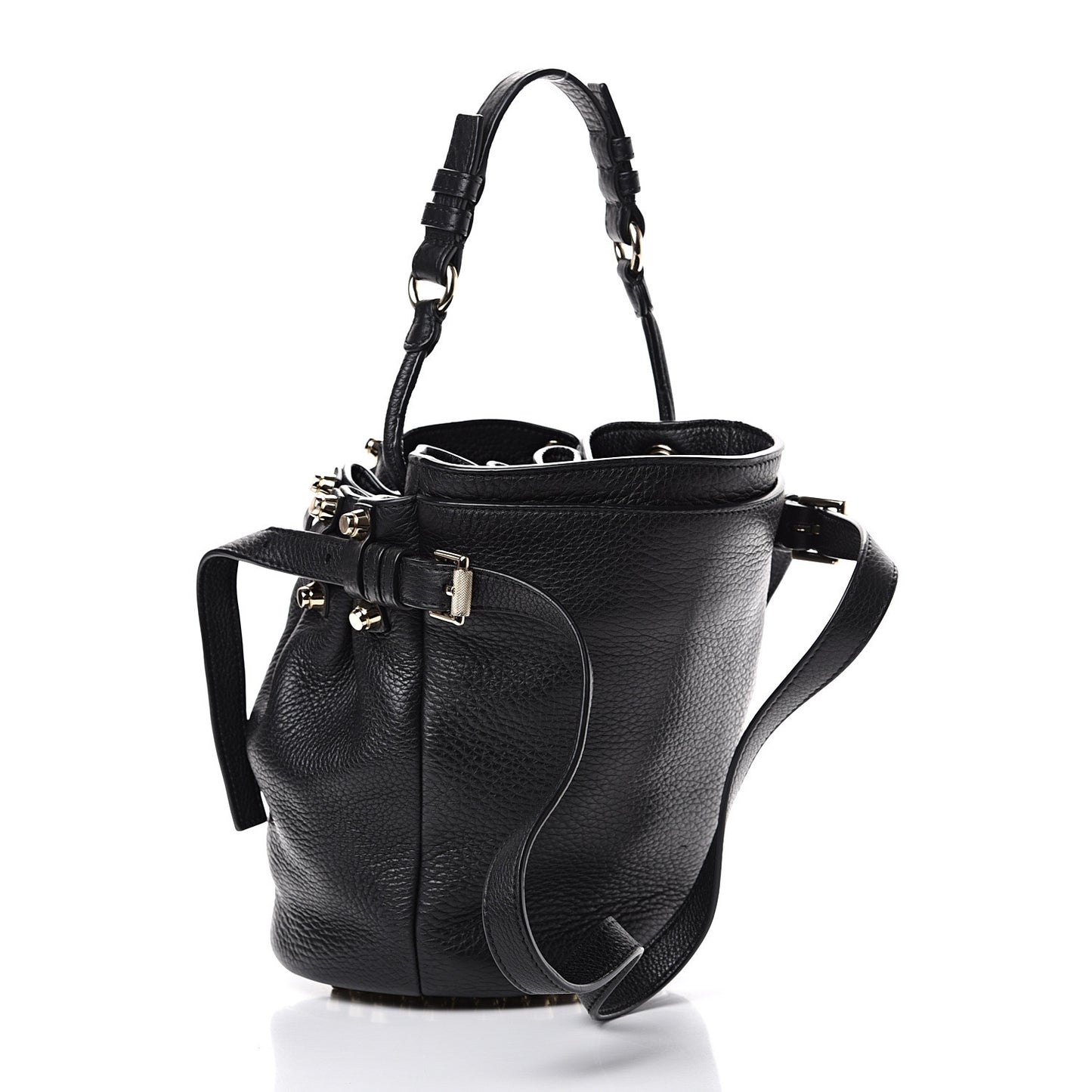 Pebbled Lambskin Diego Bucket Black Gold Hardware