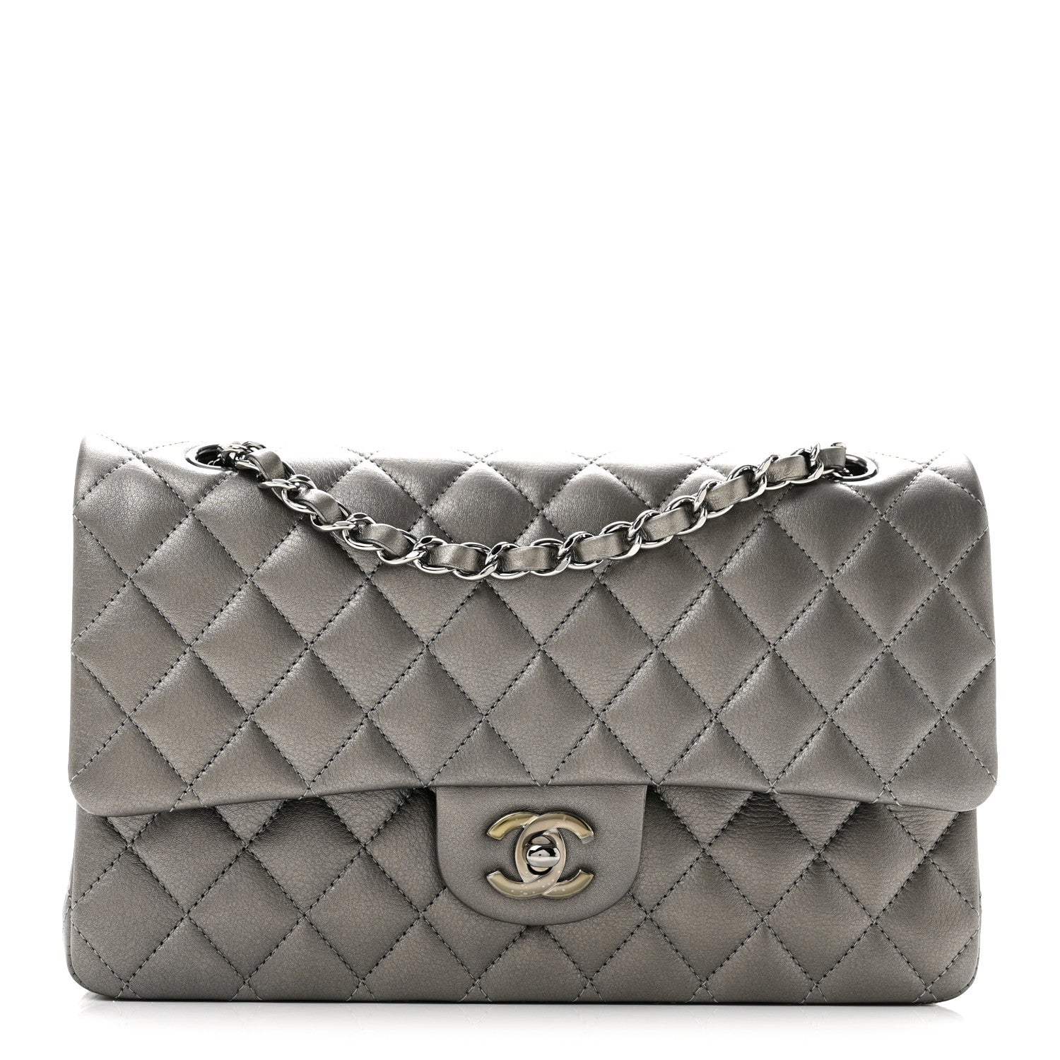 Chanel Metallic Calfskin Quilted Medium Double Flap Ruthenium 1 of 11