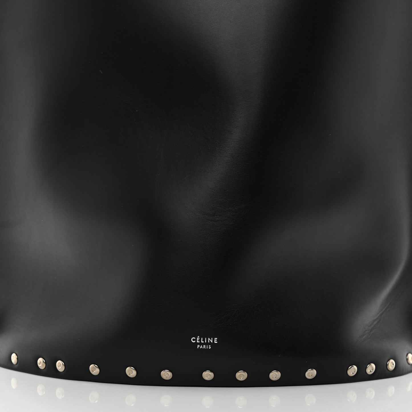 Satinated Natural Calfskin Large Studs Bucket Shoulder Bag Black
