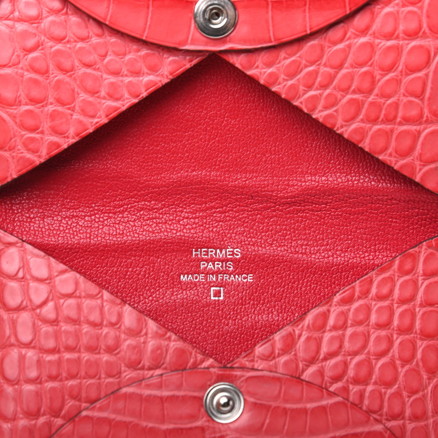 Hermes Matte Alligator Calvi Card Case Bougainvillea 6 of 7