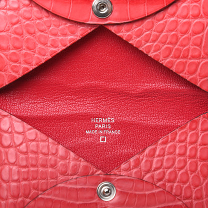 Hermes Matte Alligator Calvi Card Case Bougainvillea 6 of 7