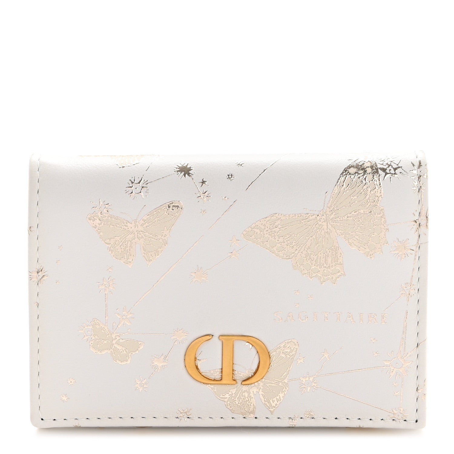 Christian Dior Calfskin Zodiac Print Caro Medium Wallet White Multicolor 1 of 7
