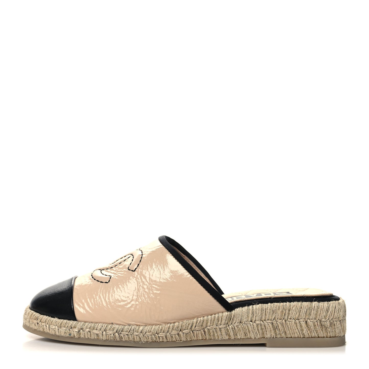 Crumpled Goatskin CC Espadrille Mules 38 Beige Black