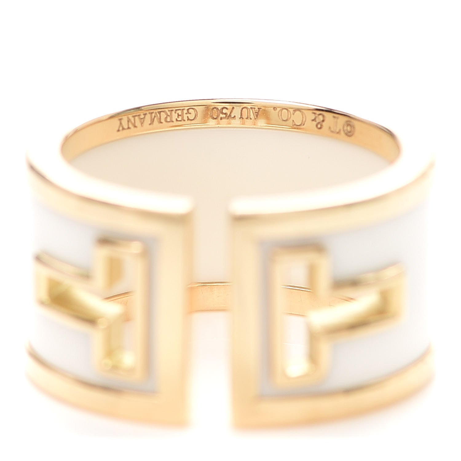Tiffany 18K Yellow Gold White Ceramic T Cutout Ring 49 5 4 of 5