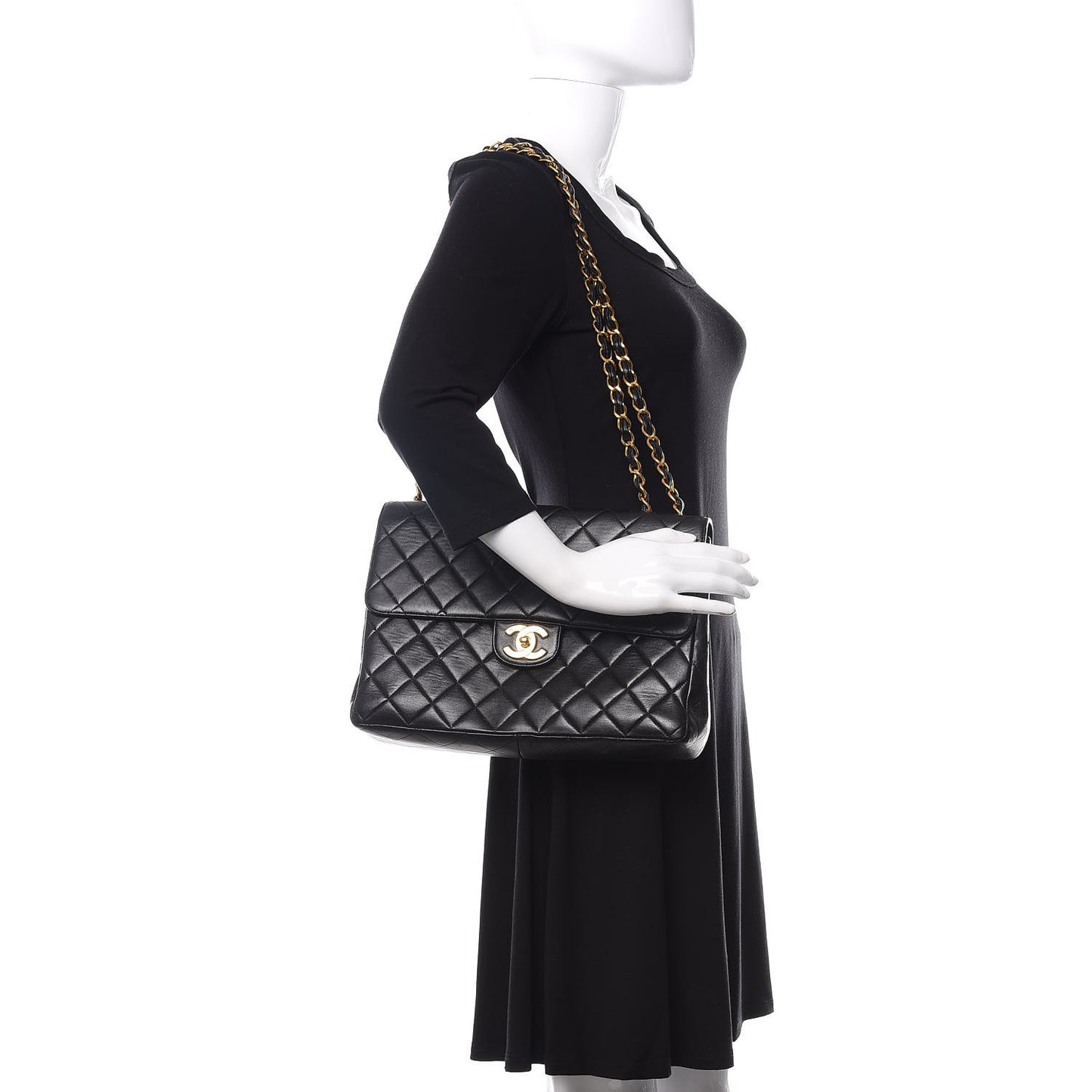 Lambskin Quilted Jumbo Single Flap Black