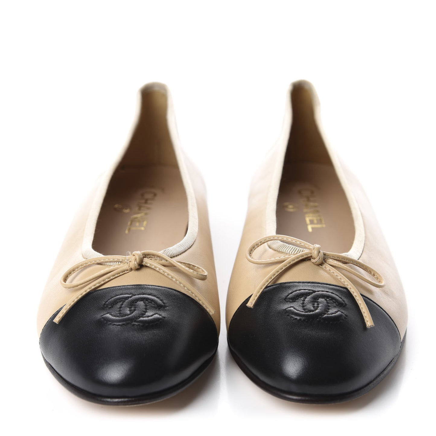 Lambskin Cap Toe CC Ballerina Flats 41 Beige Black