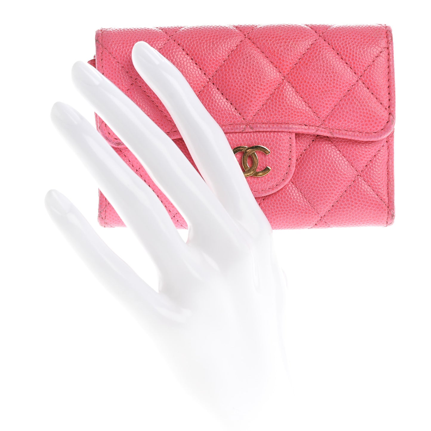 Caviar Quilted Flap Card Holder Wallet Pink