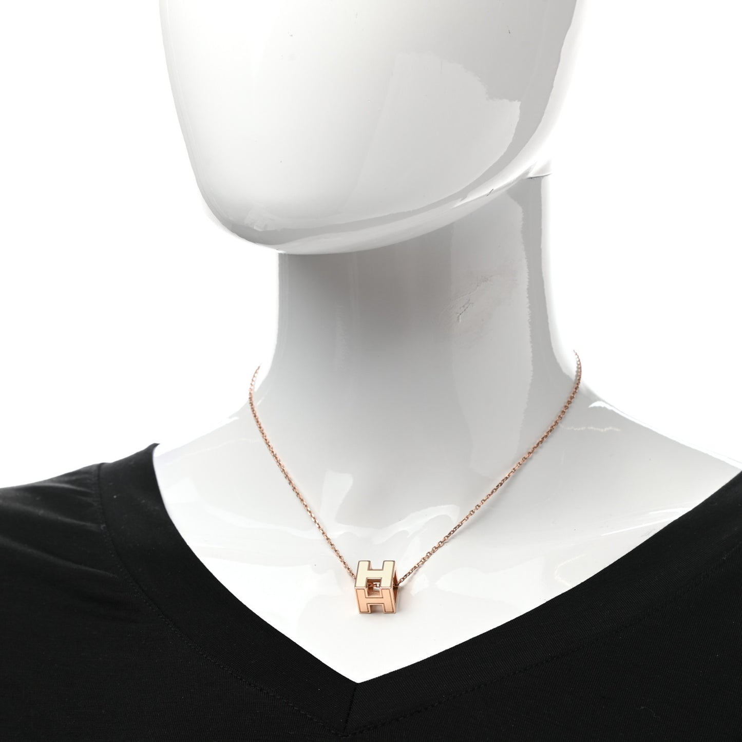 Rose Gold Lacquered Cage d'H Necklace White