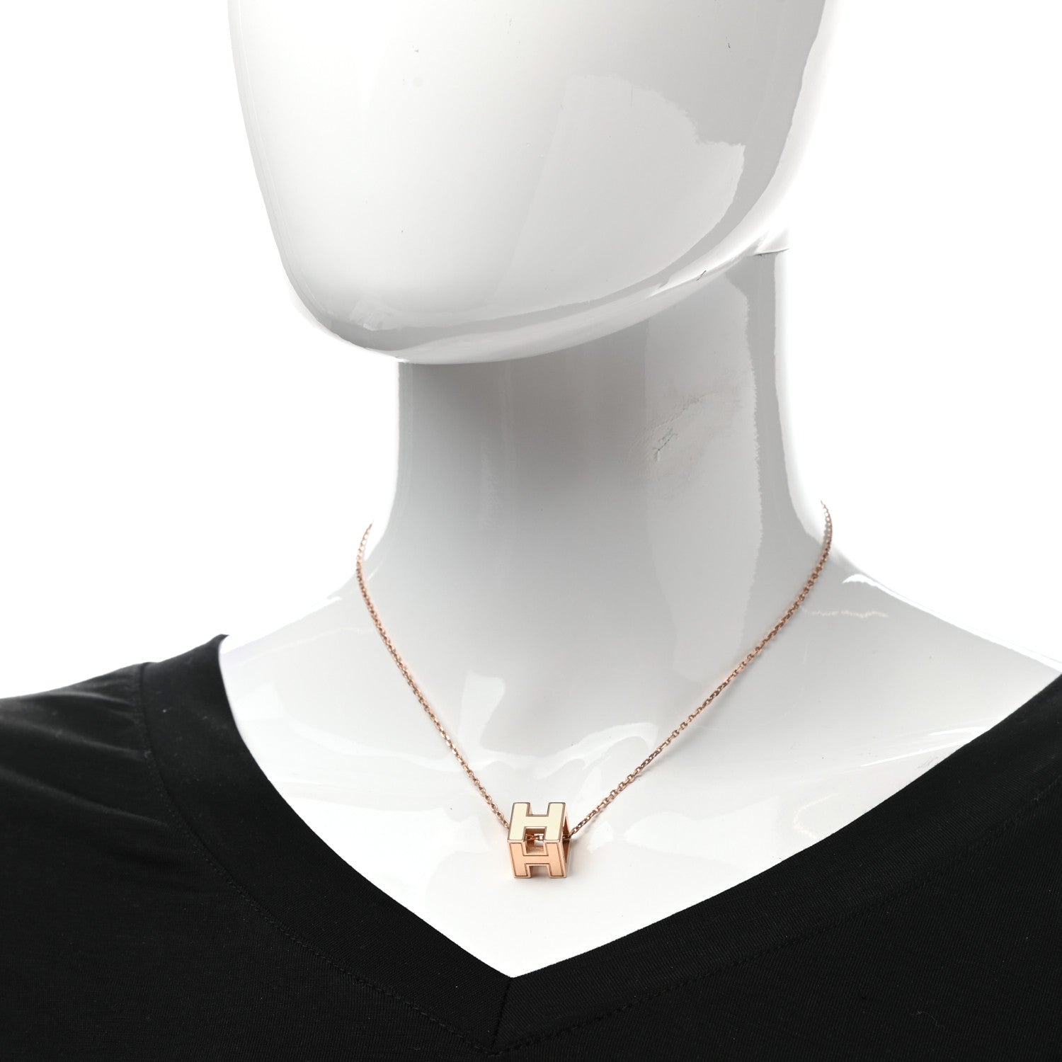 Hermes Rose Gold Lacquered Cage d'H Necklace White 2 of 6