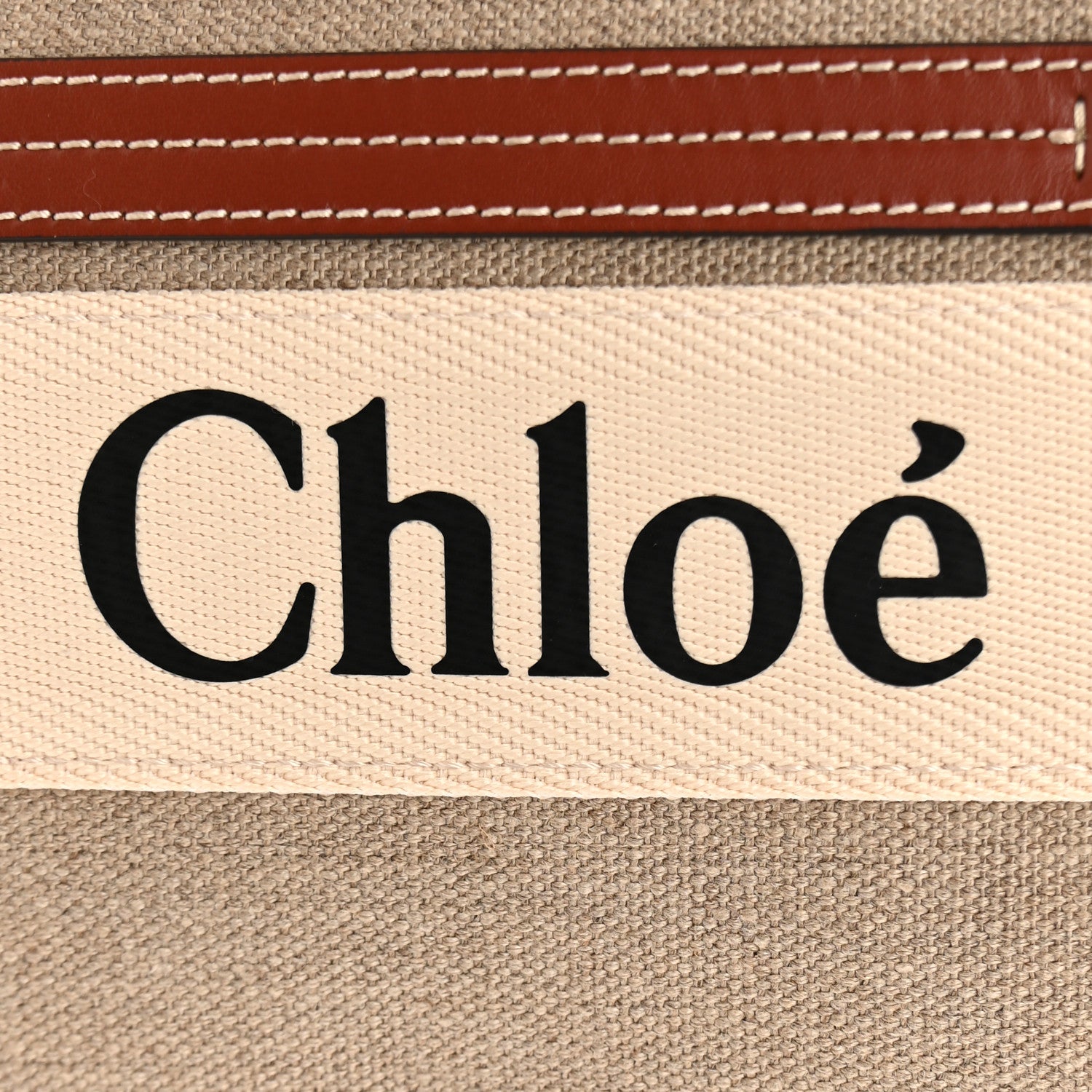 Chloe Linen Calfskin Medium Woody Ribbon Tote White Brown 14 of 14