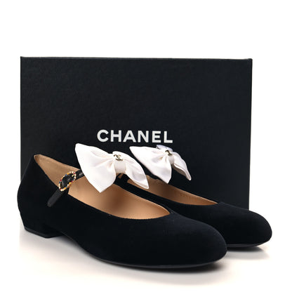 Chanel Velvet Grosgrain Bow Mary Jane Flats 40 Black White 10 of 10