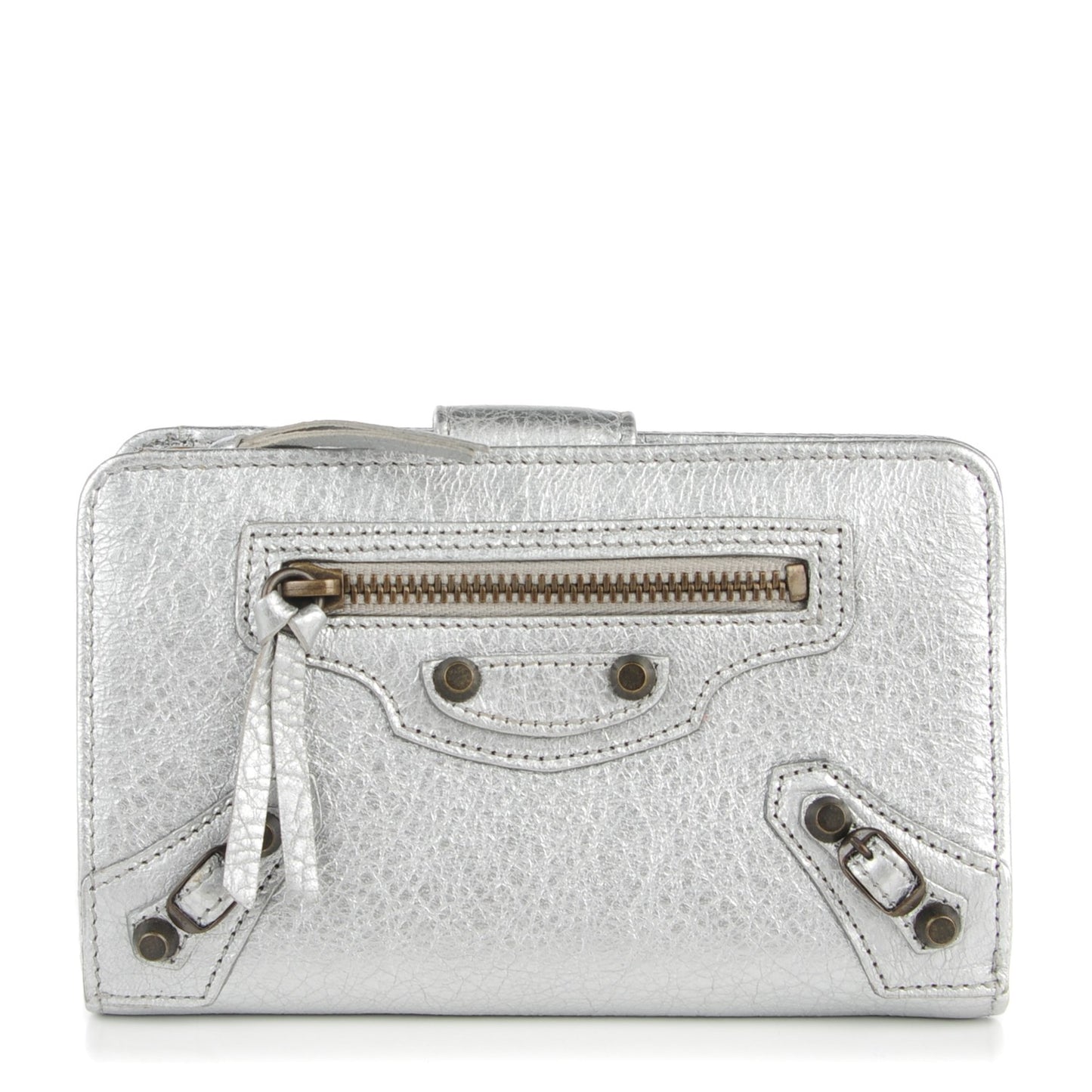 Agneau Classic Hardware Fold Wallet Gris Aluminum