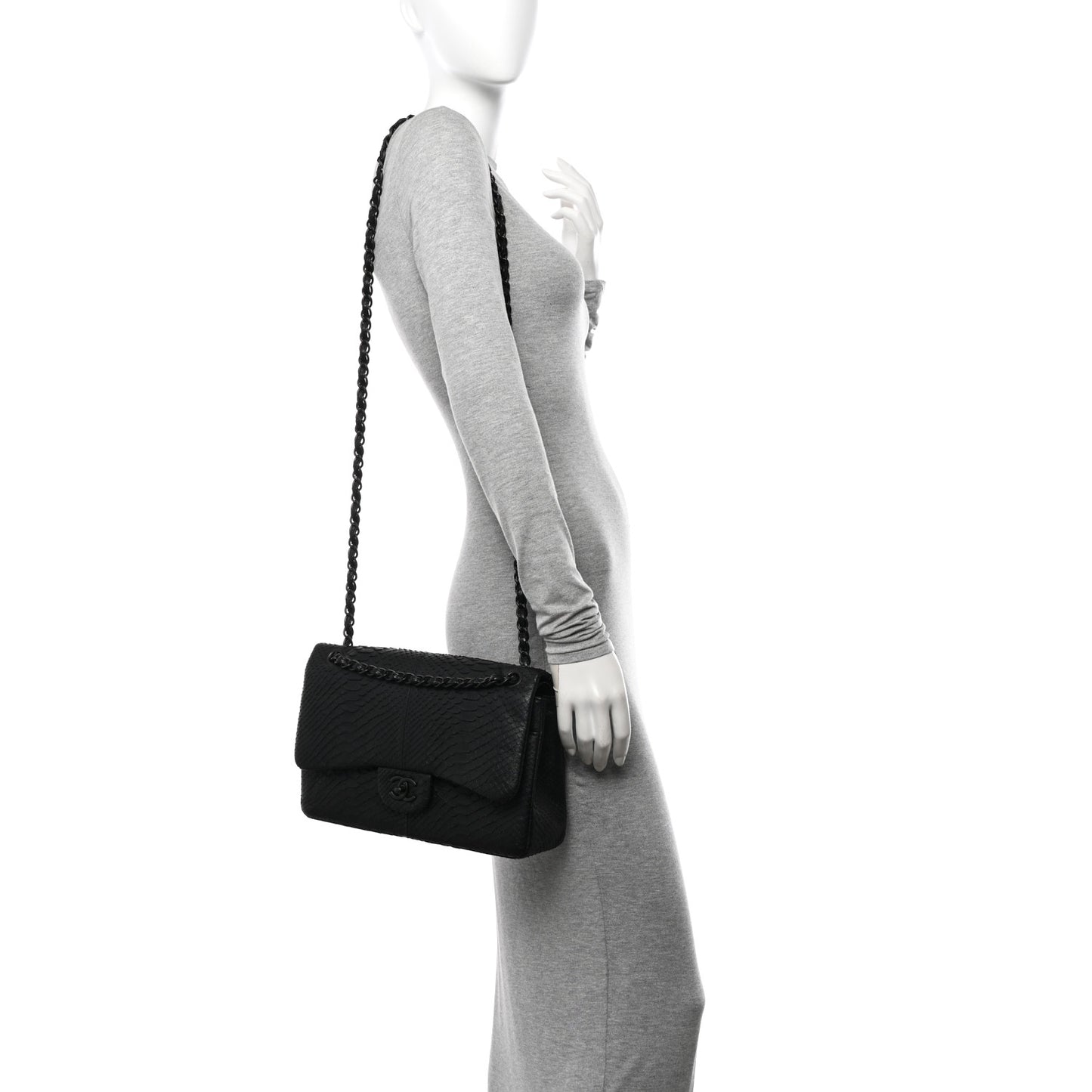 Snakeskin Jumbo Double Flap So Black