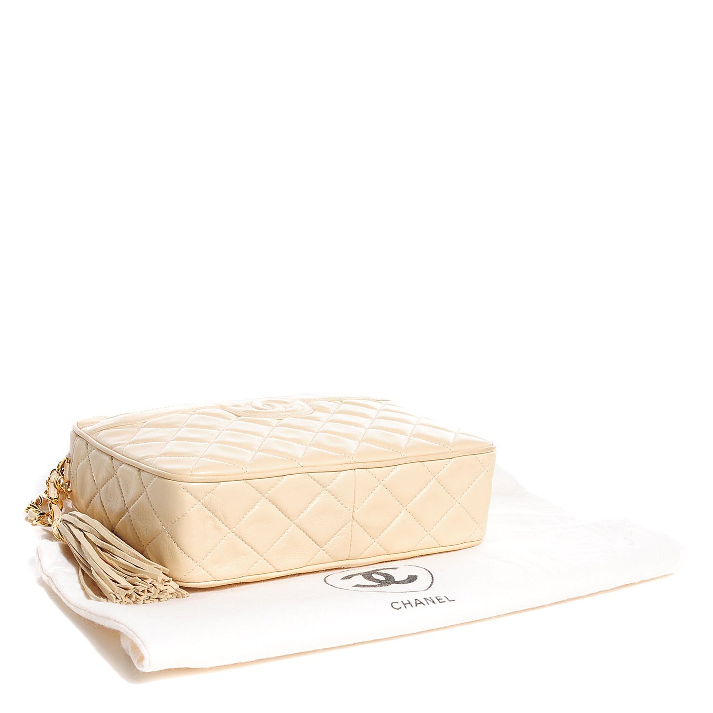 Lambskin Quilted Camera Case Beige Clair