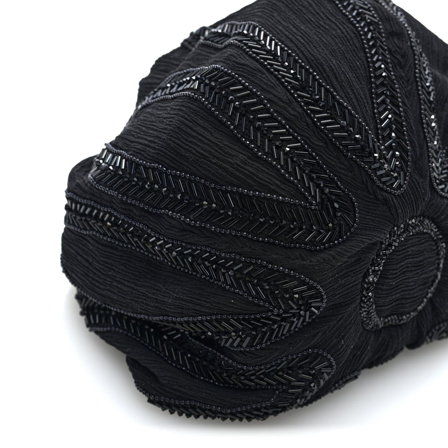 Chiffon Silk Crepe Beaded Pochon Broderie Bag Black