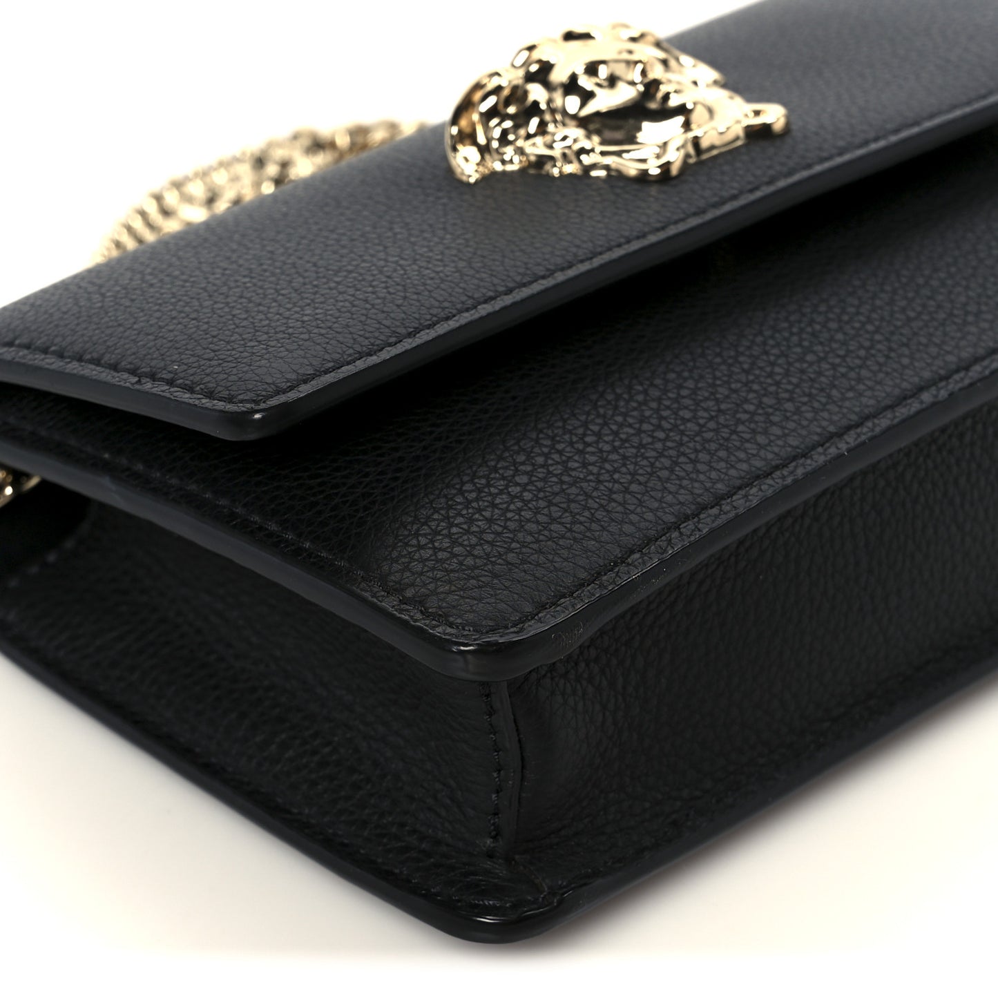 Grained Calfskin Medusa Evening Clutch Bag Black