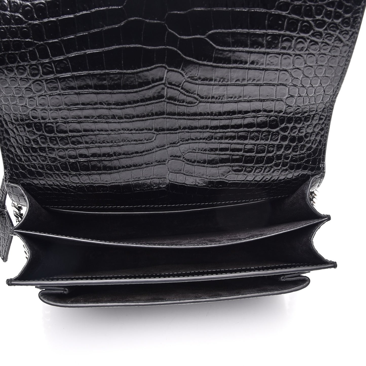 Calfskin Crocodile Embossed Medium Monogram Sunset Black