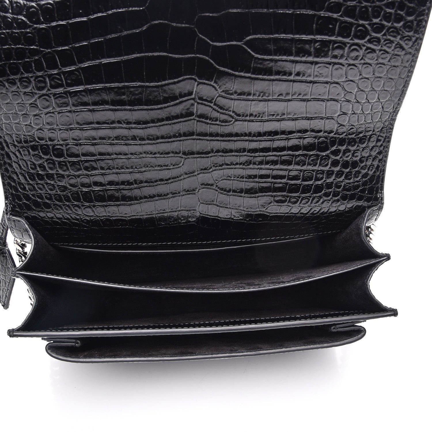 Saint Laurent Calfskin Crocodile Embossed Medium Monogram Sunset Black 5 of 7