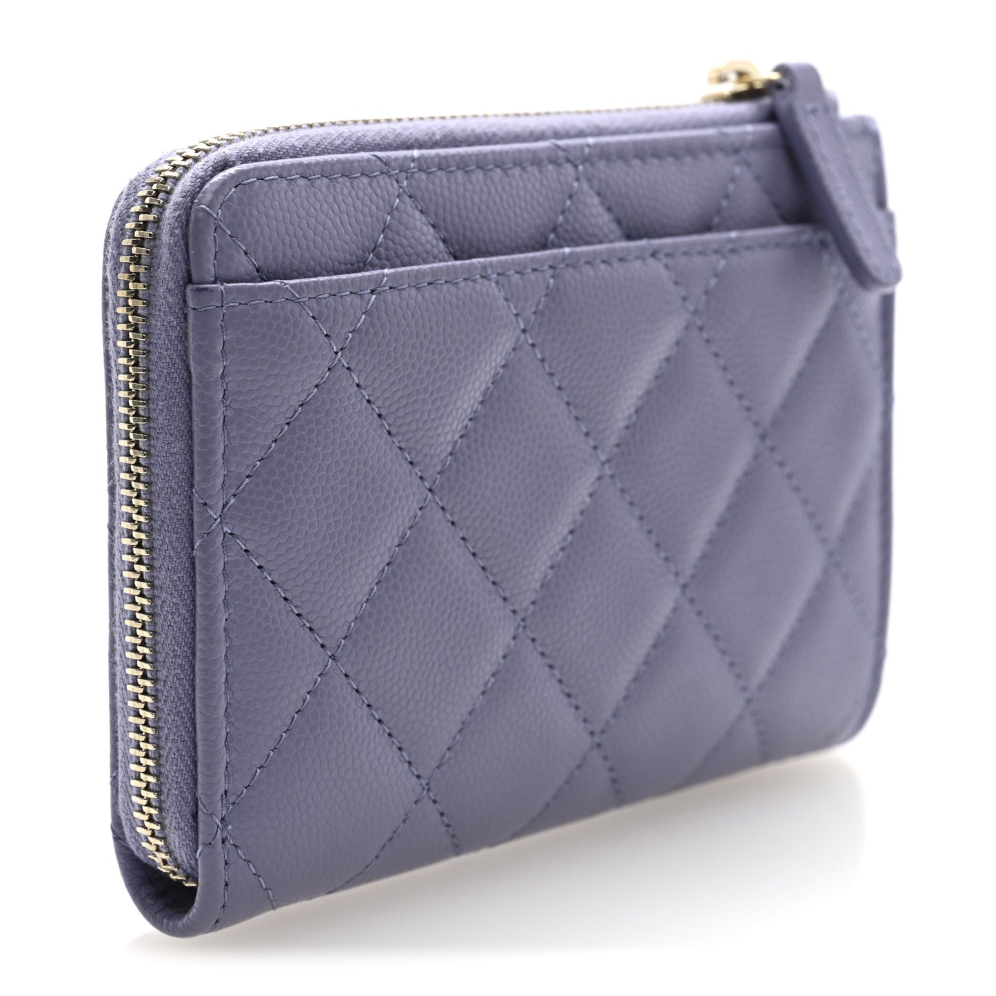 Caviar Quilted CC Zip Around Card Holder Wallet  Purple