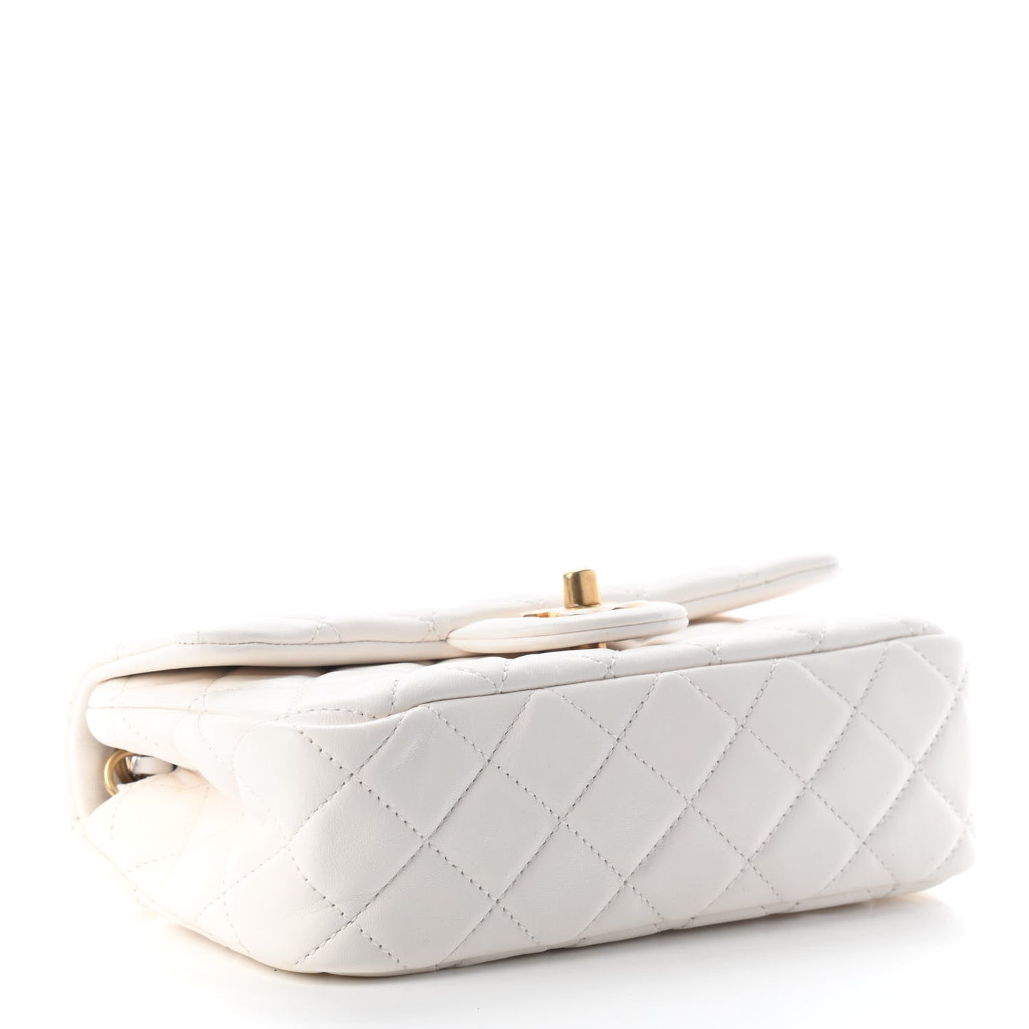Lambskin Quilted Mini Rectangular Pearl Crush Flap White