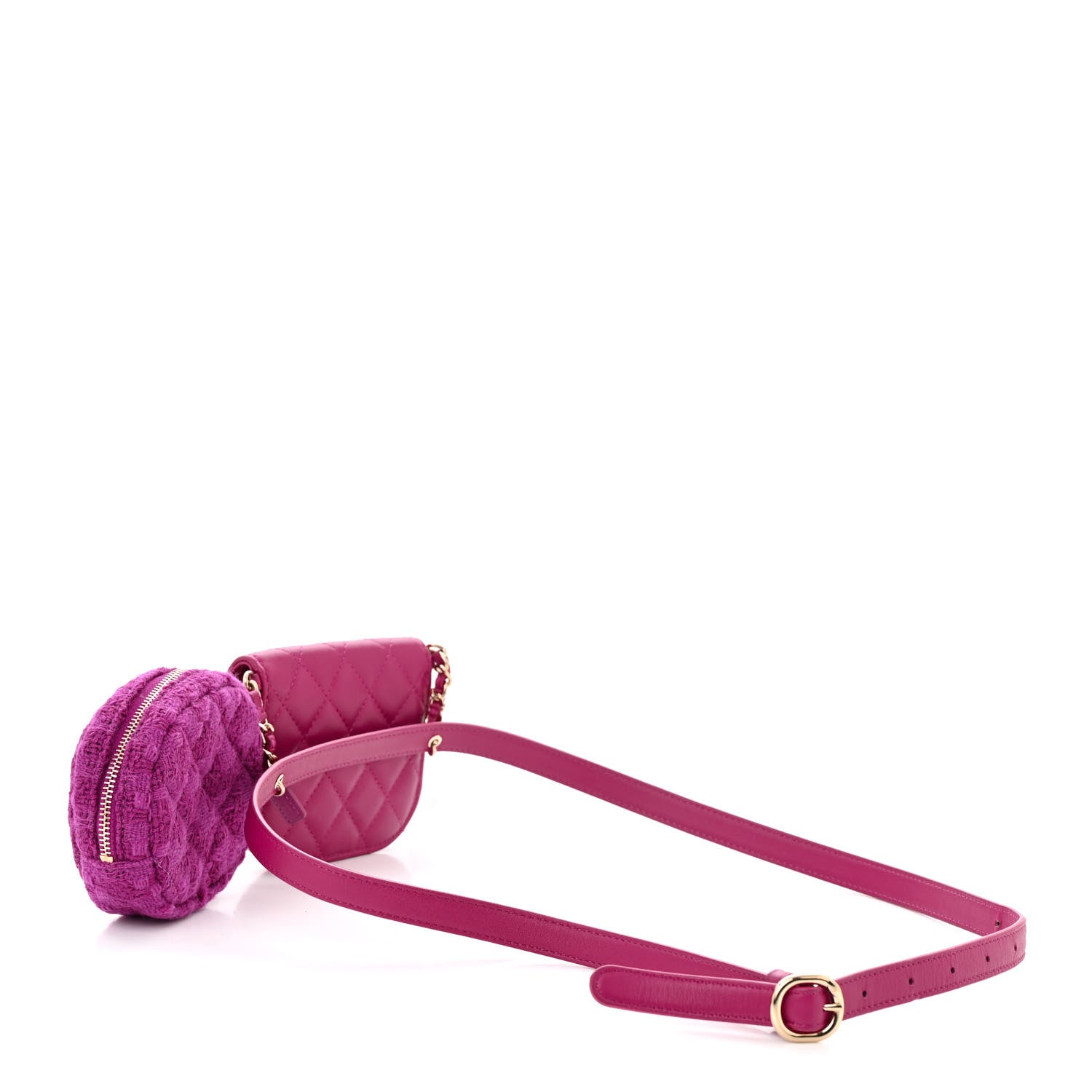 Chanel Tweed Lambskin Quilted Waist Bag With Coin Purse Fuchsia 3 of 15