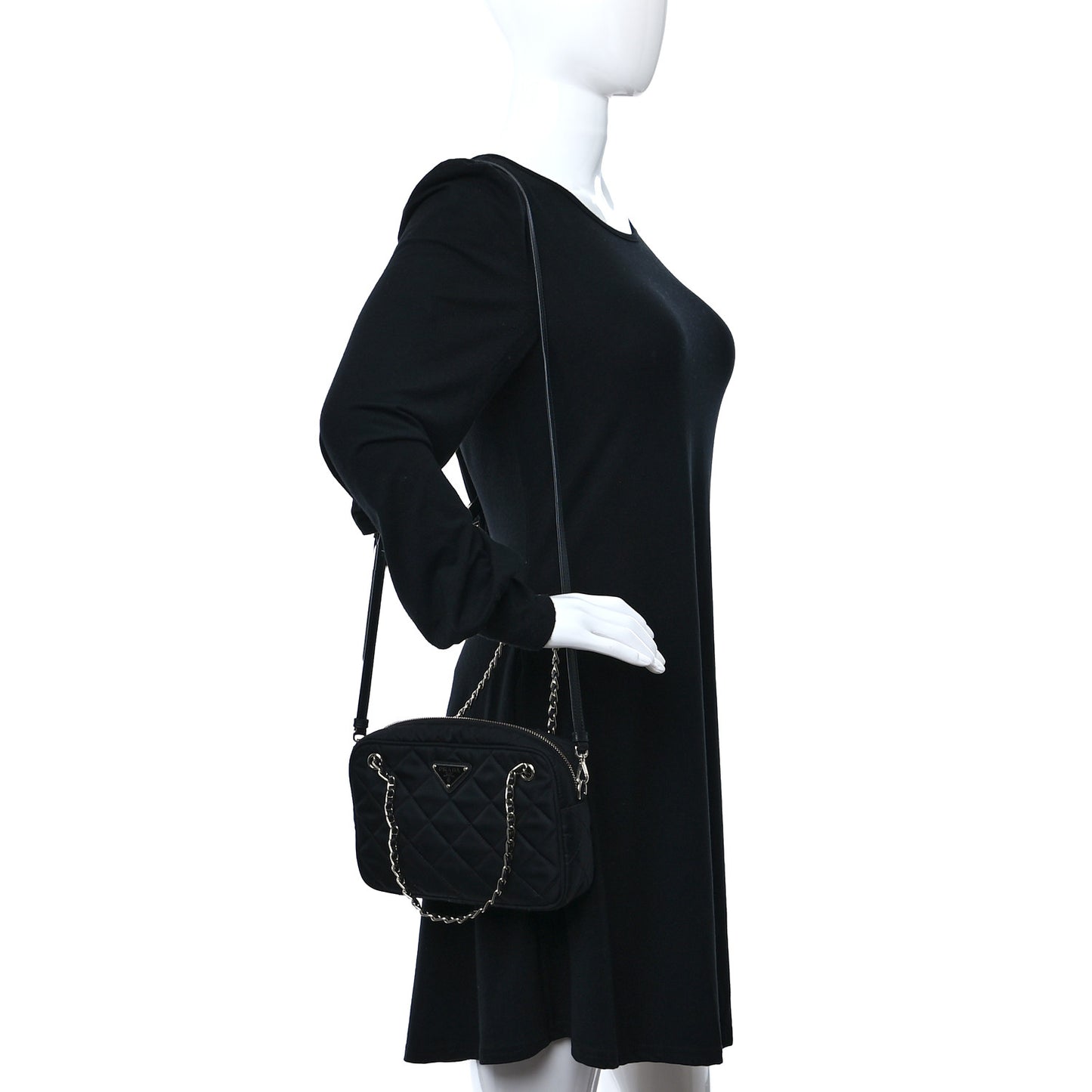 Nylon Tessuto Impuntu Quilted Bandoliera Crossbody Bag Black