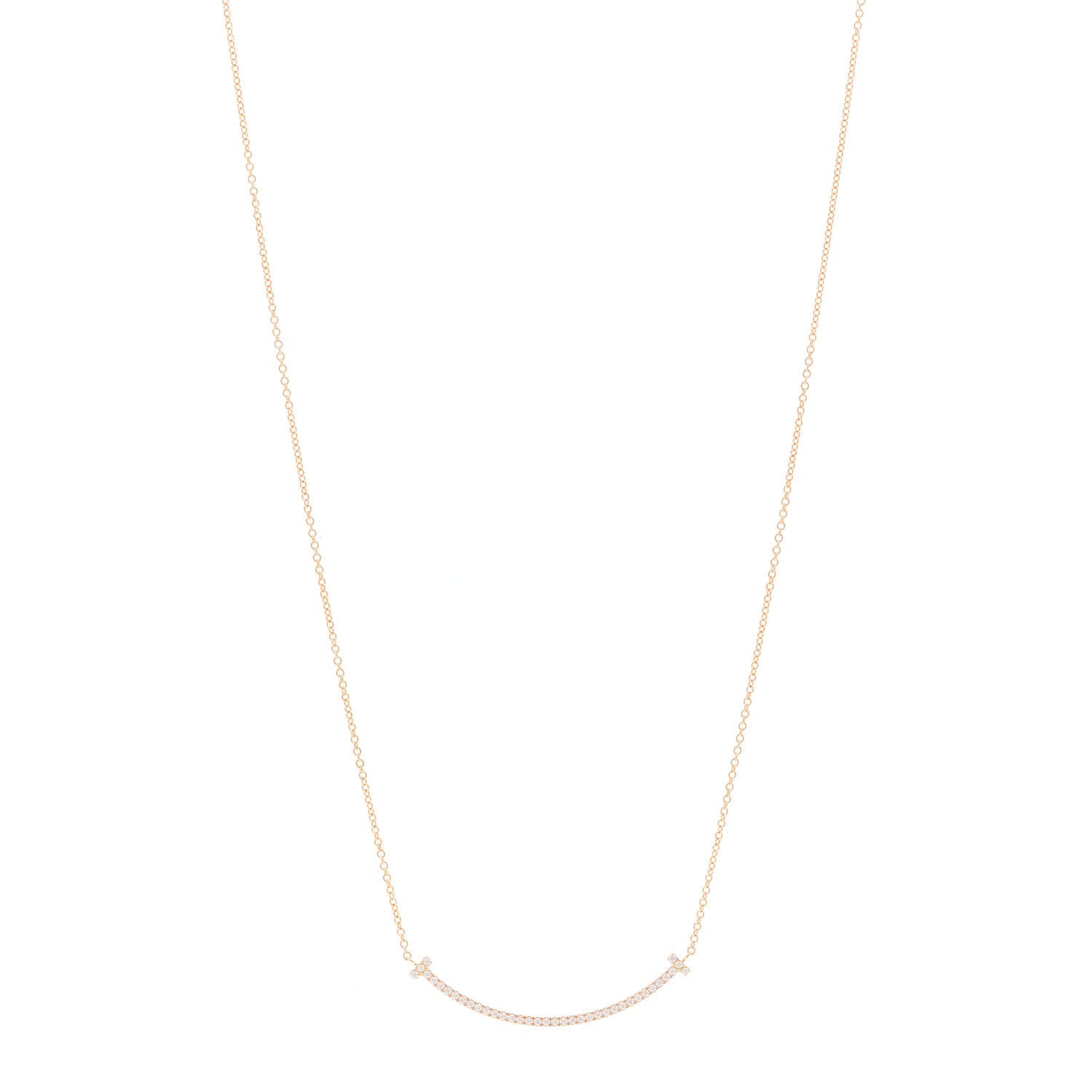 Tiffany 18K Rose Gold Diamond Small T Smile Pendant Necklace 1 of 6