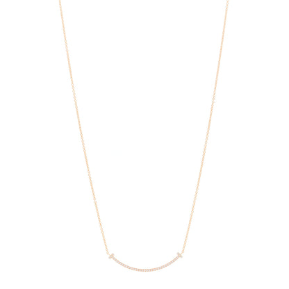 Tiffany 18K Rose Gold Diamond Small T Smile Pendant Necklace 1 of 6