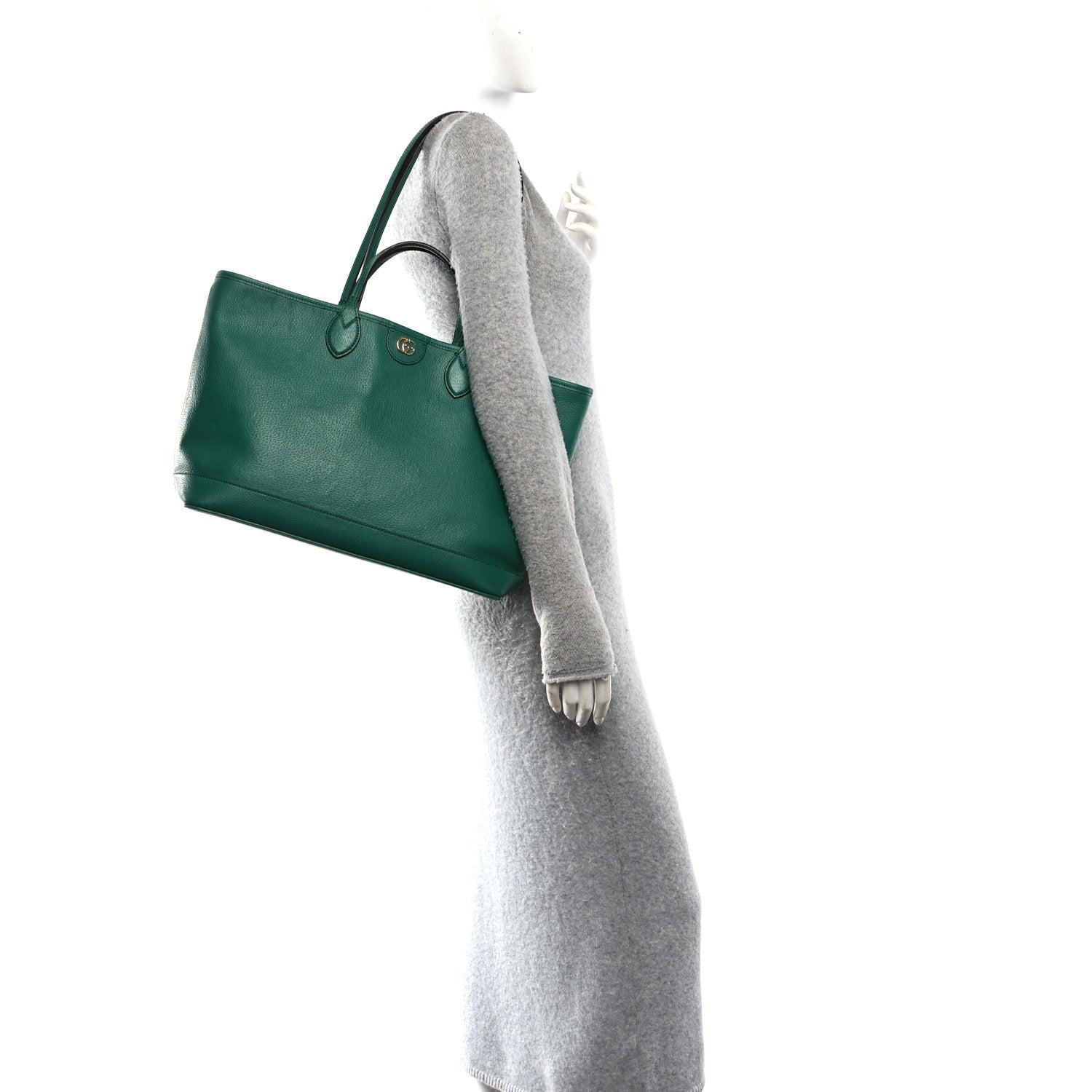 Gucci Textured Dollar Calfskin Medium Ophidia Shoulder Tote Bag Green 2 of 11