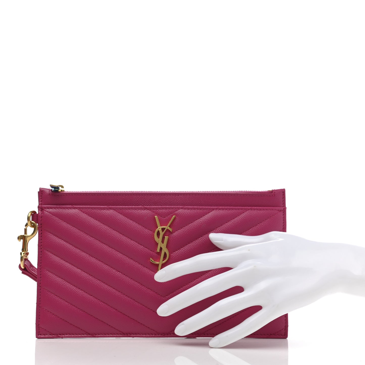 Grain De Poudre Chevron Monogram Large Bill Pouch Fuxia Couture