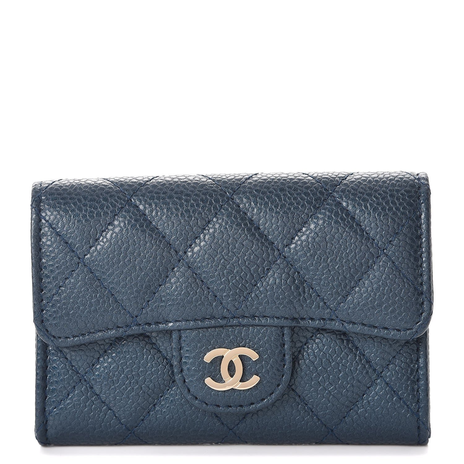 Chanel Metallic Caviar Quilted Flap Card Holder Dark Blue 1 of 9
