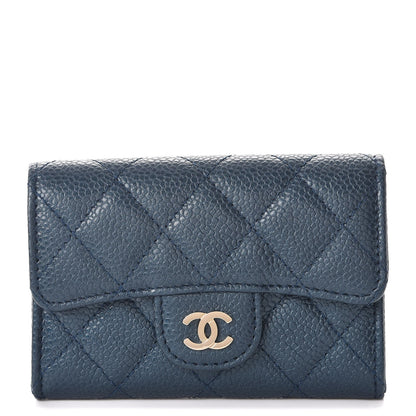 Chanel Metallic Caviar Quilted Flap Card Holder Dark Blue 1 of 9