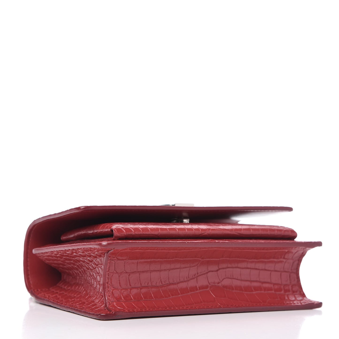 Calfskin Crocodile Embossed Monogram Sunset Chain Wallet New Lipstick Red