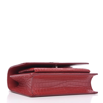 Saint Laurent Calfskin Crocodile Embossed Monogram Sunset Chain Wallet New Lipstick Red 4 of 9