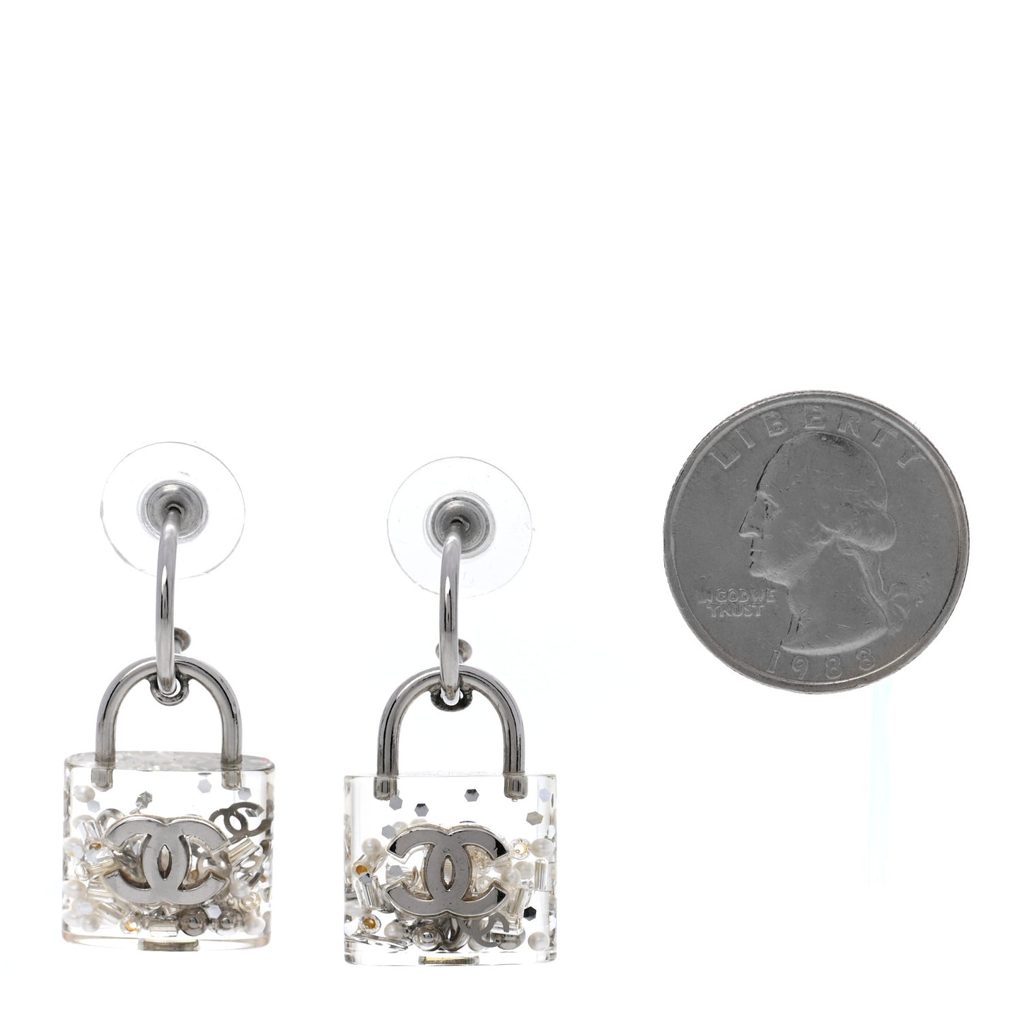 Resin Pearl CC Padlock Earrings Grey