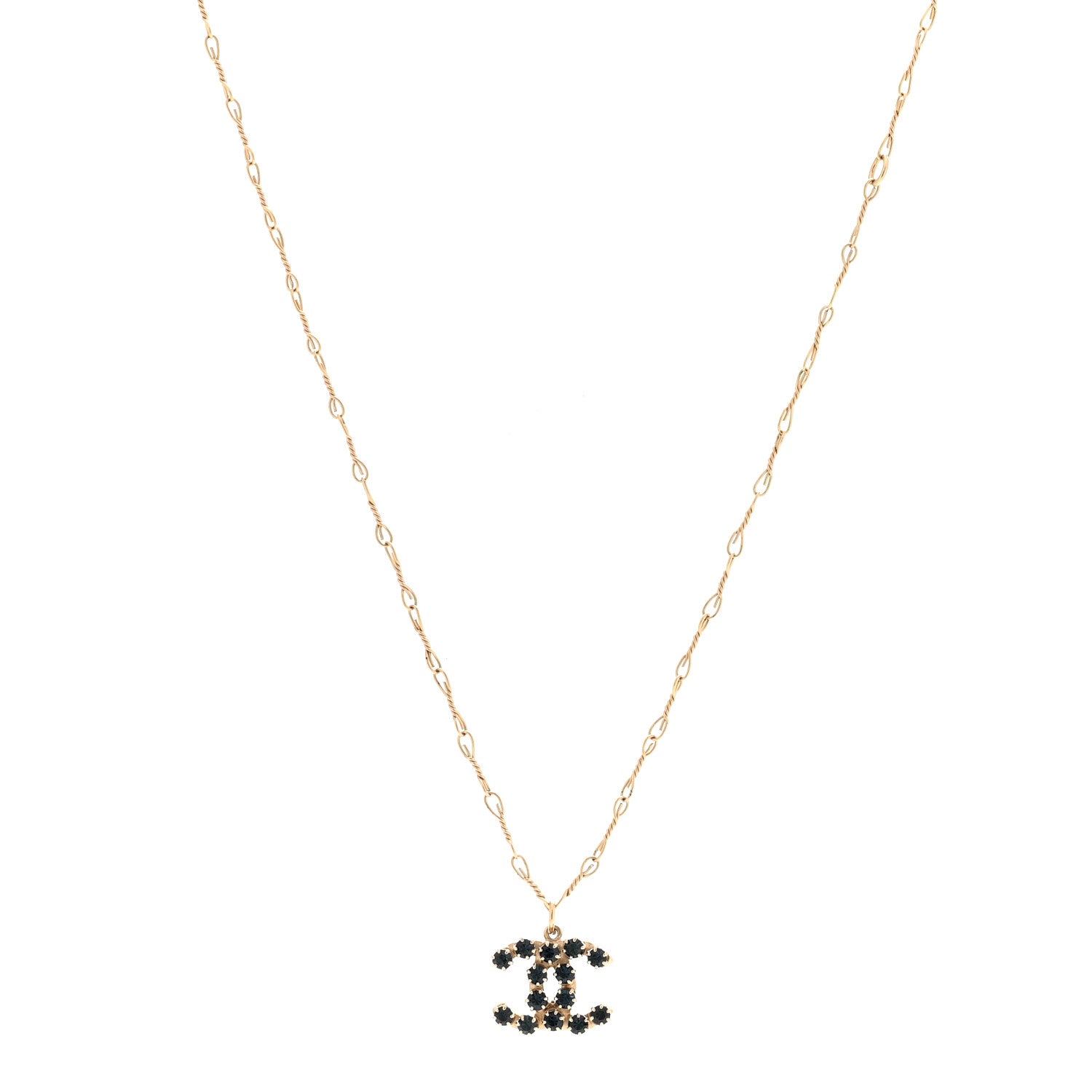 Chanel Glitter Resin Crystal CC Necklace Gold Blue 1 of 7