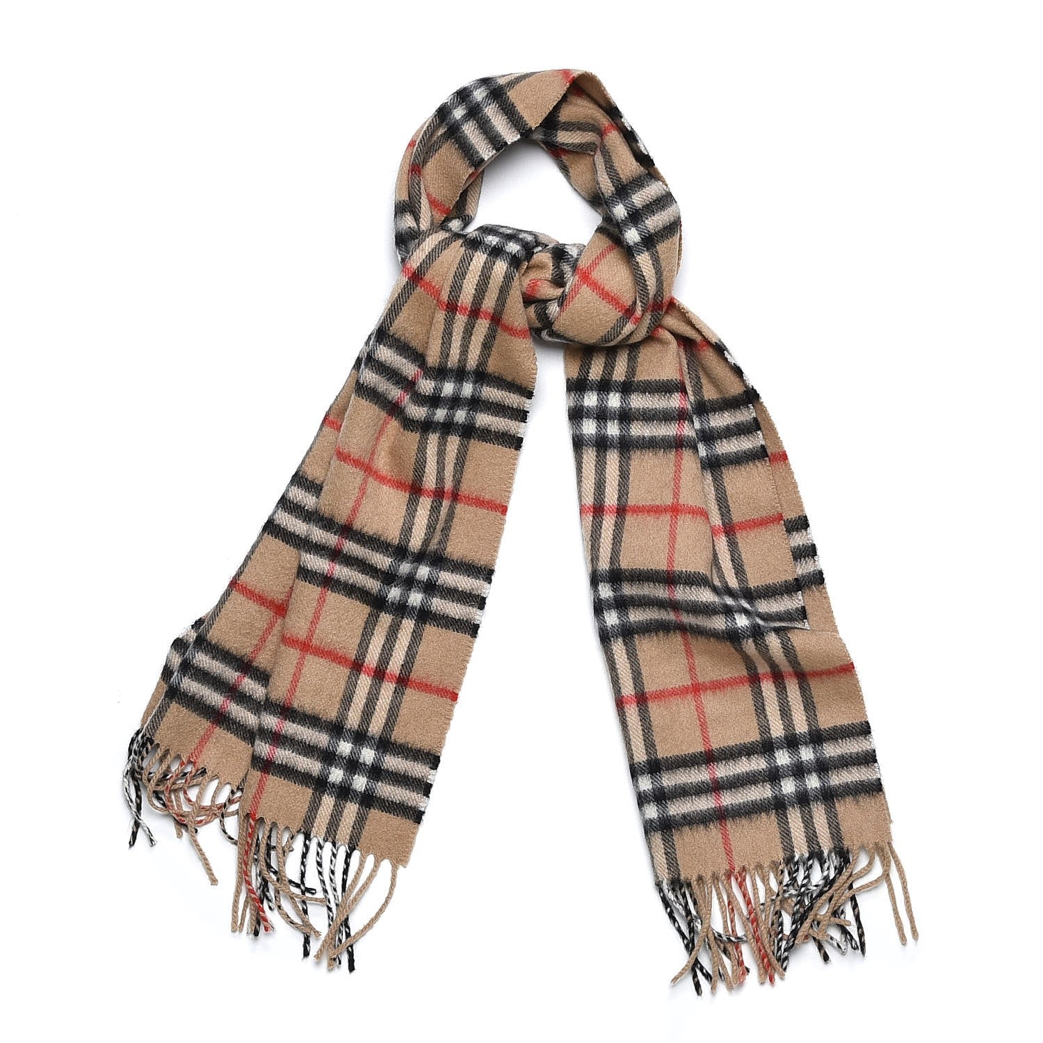 Burberry Cashmere House Check Fringe Scarf Camel 1 of 4