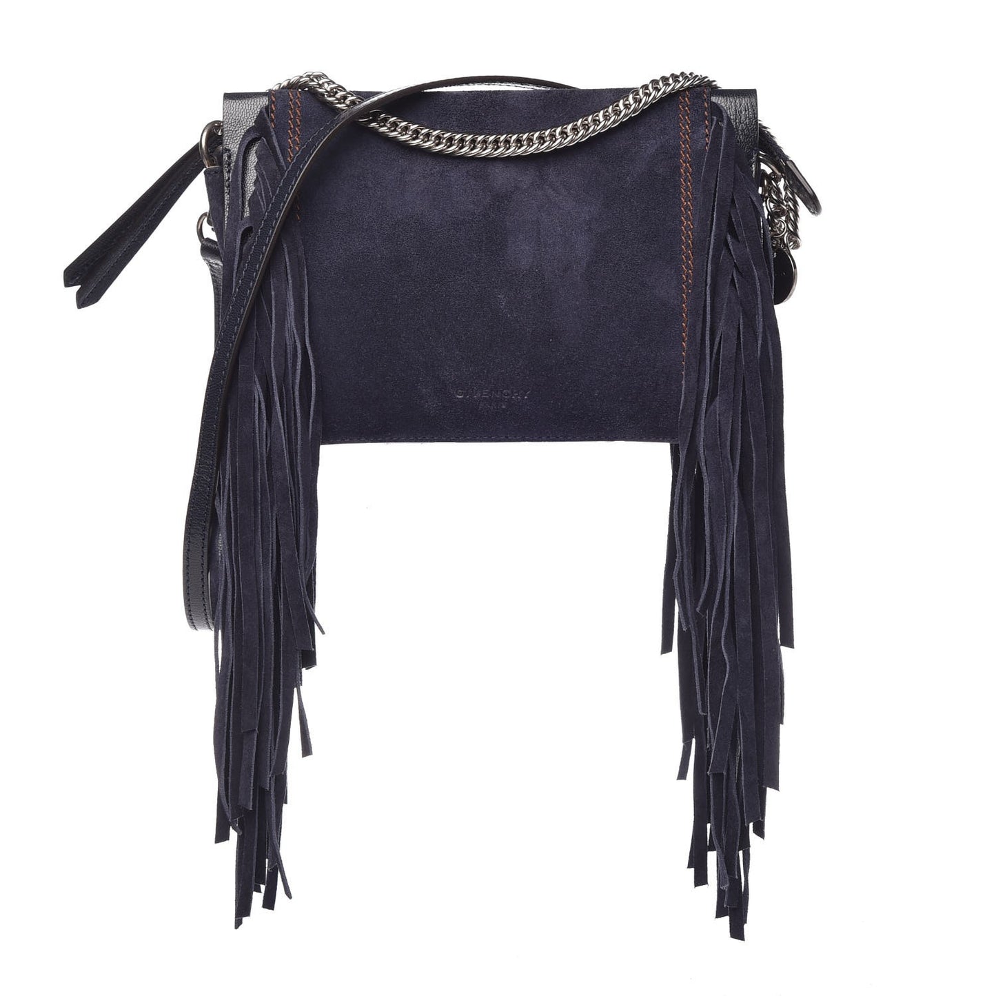 Calfskin Suede Fringe Cross 3 Crossbody Bag Dark Blue