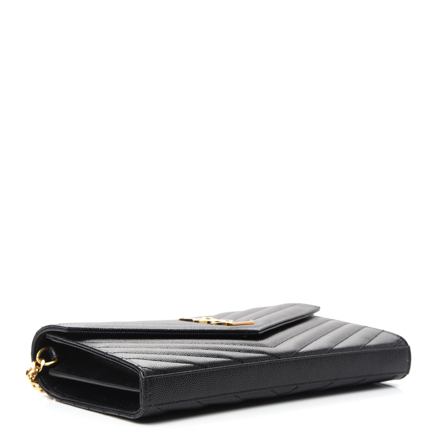 Grain De Poudre Matelasse Chevron Monogram Chain Wallet Black