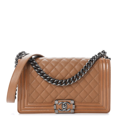 Chanel Patent Goatskin Quilted Medium Boy Flap Tan 1 of 9